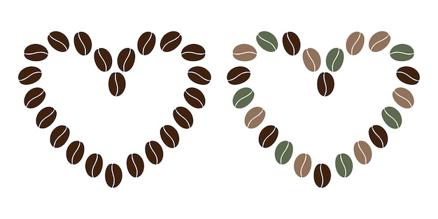 Koffiebonen hartvormige bruine groene en lichtbruine abstracte frames koffie dag kopie ruimte sjabloon