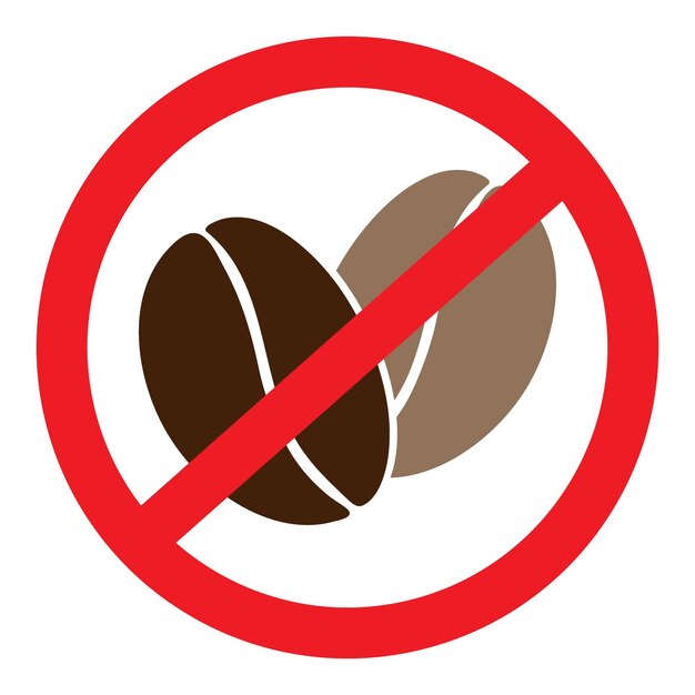 Vector koffiebonen onder het verbod ding geen cafeïne verbod teken sticker icoon wijzer ontwerp idee