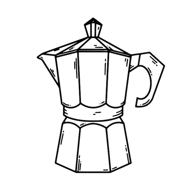 Koffiecolator voor het brouwen van Italiaanse espresso koffie op een hete plaat Outline lineaire stijl vector