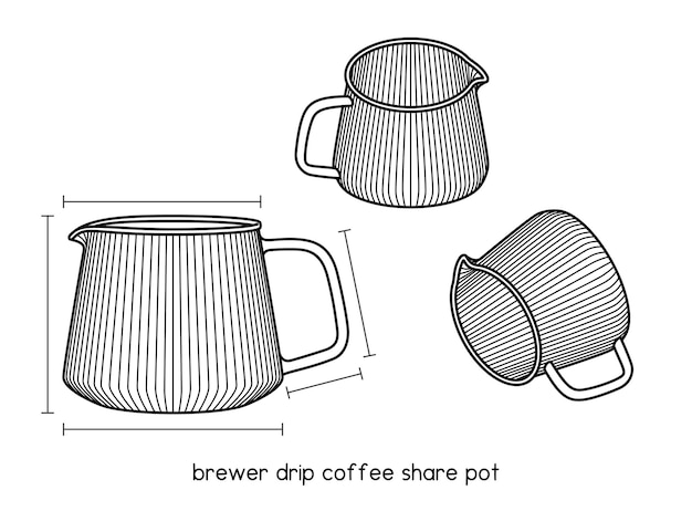 Koffiedruppel Pot Giet Over Hittebestendig Glas Server Strepen Waterkoker Handmatige Omtrekvector