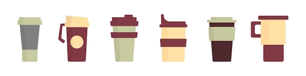 Koffiefles set Vlakke afbeelding van een kopje voor een drinkwater Vector reismok voor thee en tuimelaar