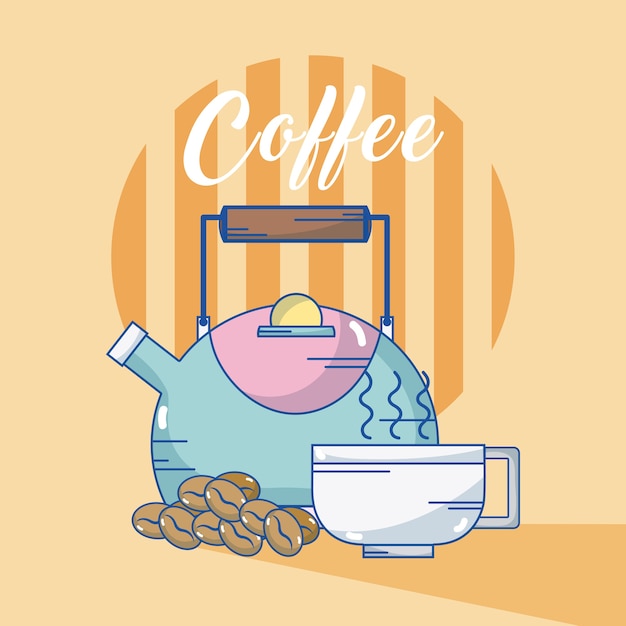 Koffieketel en grafisch ontwerp van de kop het vectorillustratie