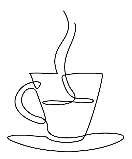 Vector koffiekop of theekop één lijn tekening enkele continue lijn kunst ochtend café warm drankje silhouet