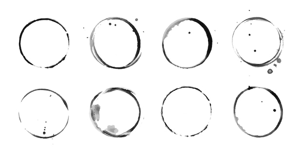 Koffiekopje cirkel zwarte vector vlekken Ronde ring grunge vlek