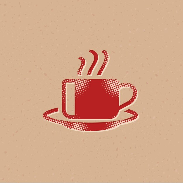 Koffiekopje halftone stijlicoon met grunge achtergrond vectorillustratie