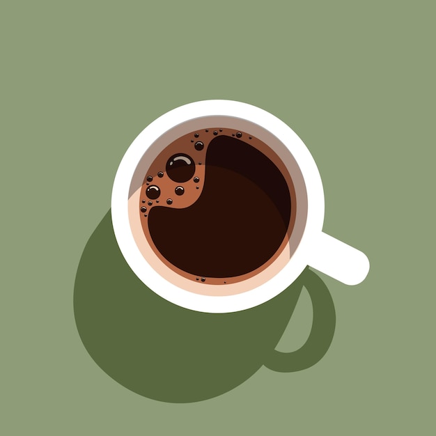 Koffiekopje platte ontwerp vector afbeelding. kopje koffie bovenaanzicht. vlakke stijl met lange schaduw