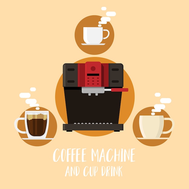 Koffiemachine en koffiekopje vlakke stijl