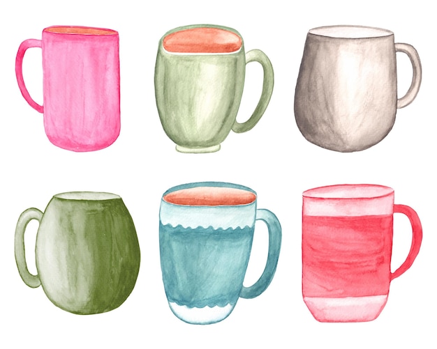 Koffiemok clipart, aquarel koffiekopje clipart set, koffiemok vector