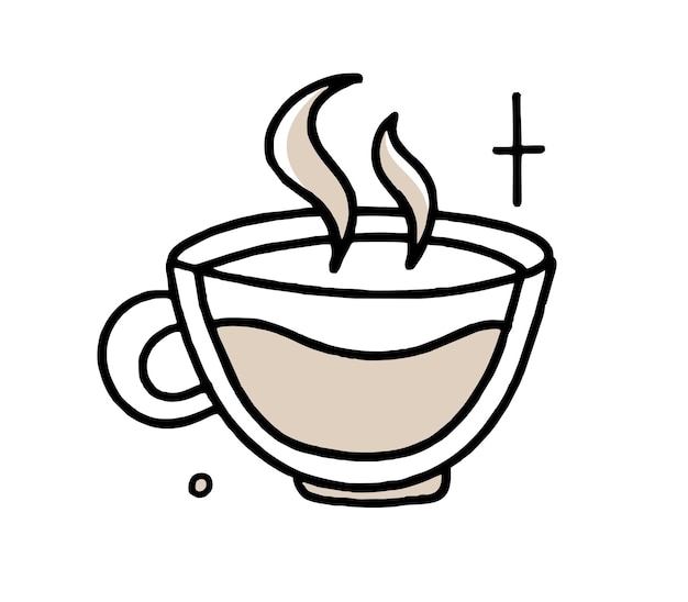 Koffiemok doodle Clipart in zwart en beige Vectorillustratie in handgetekende