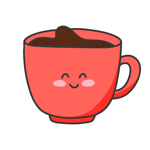 Koffiemok in kawaii-stijl Vectorillustratie Geïsoleerde mok met thee koffie cacao in cartoon-stijl Heldere vlakke afbeelding Mok karakter
