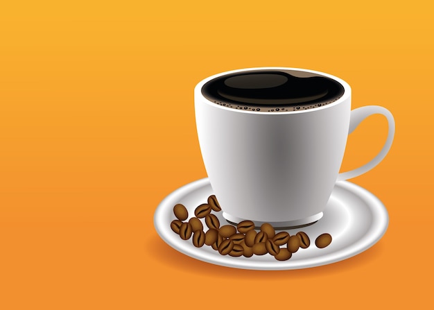 Koffiepauze poster met kop en zaden in oranje achtergrond vector illustratie ontwerp