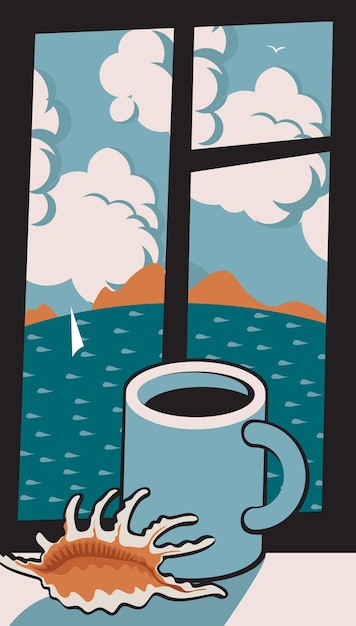 Koffiepauze poster met zeegezicht