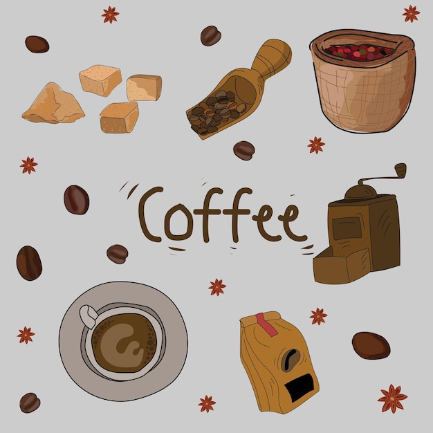 Koffiewinkel met de hand getekende doodle set Vector illustratie