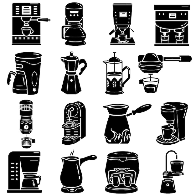 Koffiezetapparaat iconen set, eenvoudige stijl