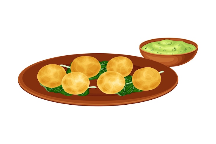 वेक्टर kofta or meatballs with sauce as indian dish and main course served on plate and garnished with herbs closeup vector illustration
