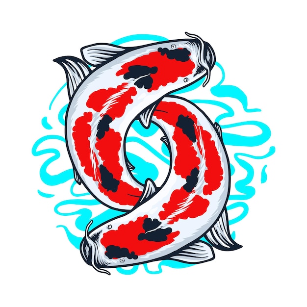 Disegno del logo del personaggio dei pesci koi illustrazione vettoriale t-shirt design