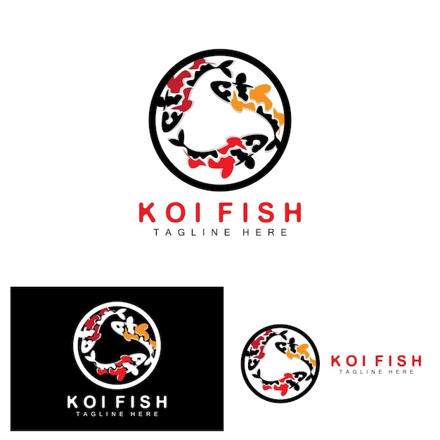 Koi fish logo design chinese lucky e triumph pesci ornamentali vettore azienda marchio pesce d'oro icona