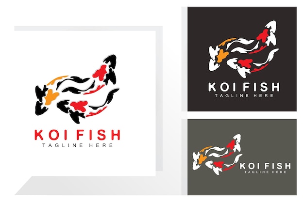 Кои Рыба Дизайн Логотипа Китайский Счастливый И Триумф Декоративные Рыбы Вектор Компании Бренд Золотая Рыба Икона