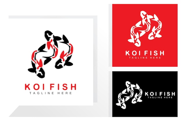 Koi fish logo design chinese lucky e triumph pesci ornamentali vettore azienda marchio pesce d'oro icona