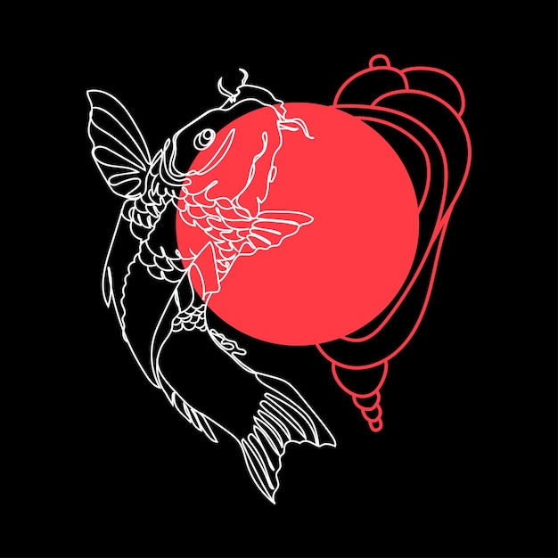 Vector koi fish logo,poster design or print design vector.line art japanese koi carp on black background