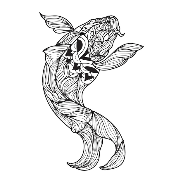 Vettore illustrazione vettoriale di mandala di pesce koi