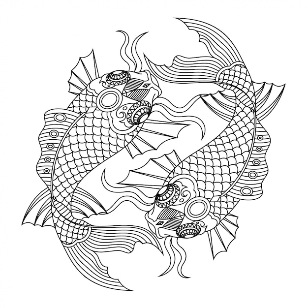 Koi Fish Mandala Zentangle lineaire stijl