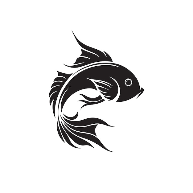 Koi fish Minimal black and white vector icon illustration Simple fish logo Asian oriental art