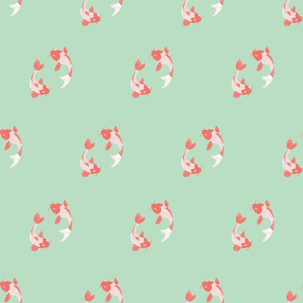 Koi fish seamless background on mint background