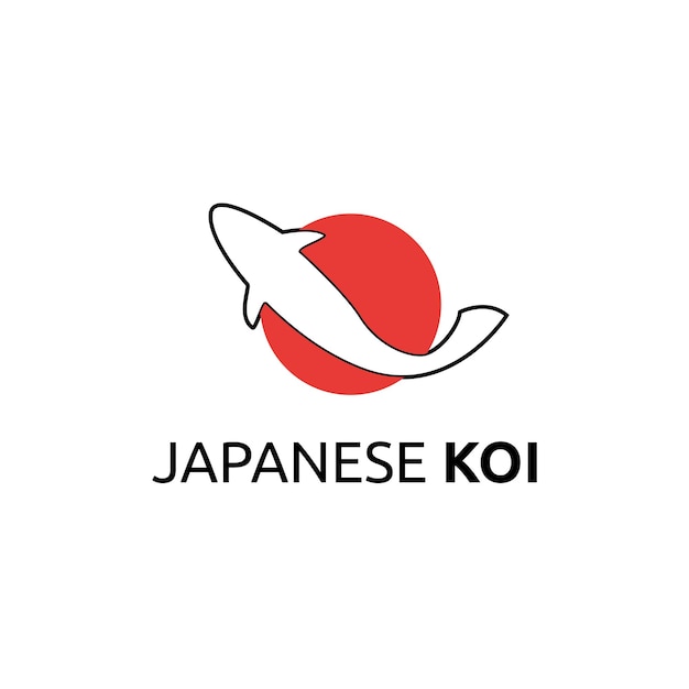 Pesce koi semplice minimalista con vettore di design del logo bandiera rossa giapponese
