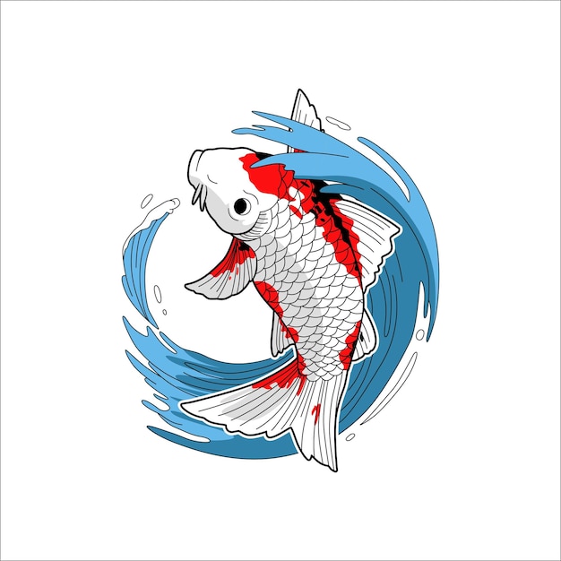 Pesce koi e splash whater illustrazione vettoriale design