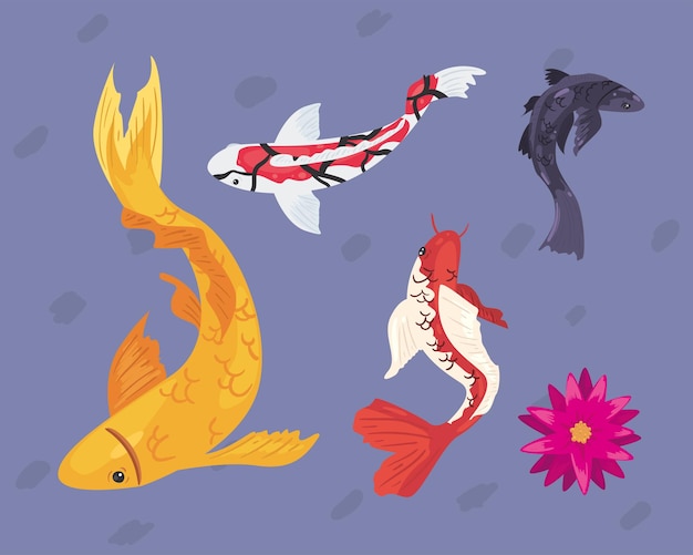 Koi fishes with flower