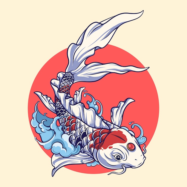 the koi and red moon vector