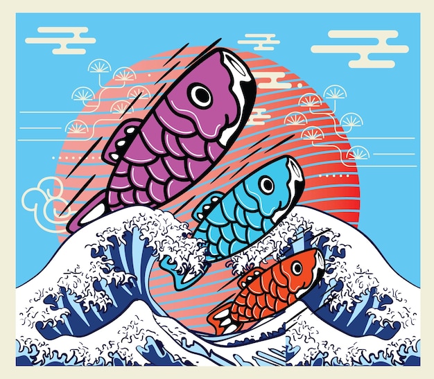 koi vissen illustratie met Japanse stijl