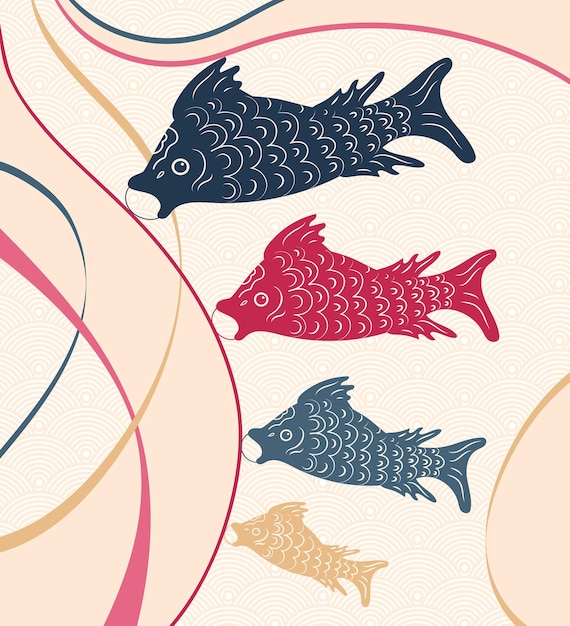 Koinobori is a Japanese ornament a windsock with a carp pattern Vector illustration for Japanese childrens day For posters postcards banners printing on fabric