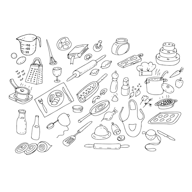 Koken keuken kookcursussen hobby hobby koken thuis doodles schets vector handgetekende