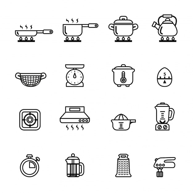 Koken, keukengerei en gebruiksvoorwerpen icon set