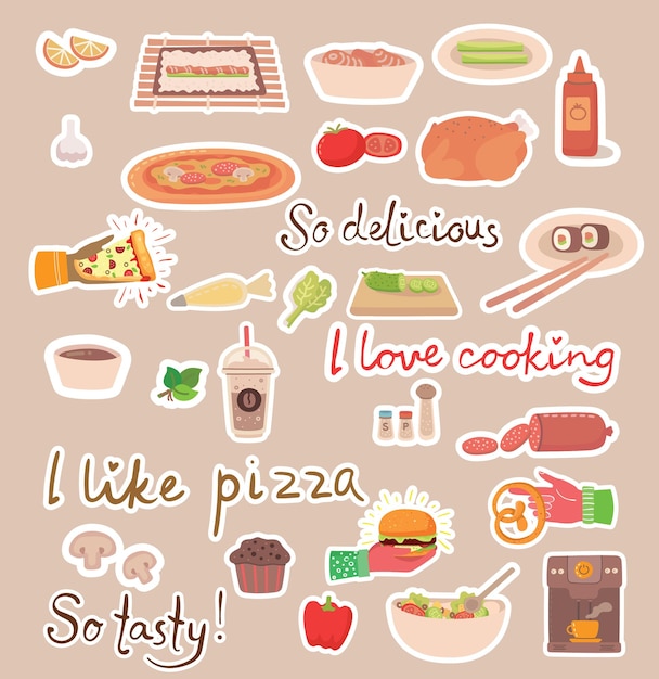 Koken stickers concept pictogrammen.