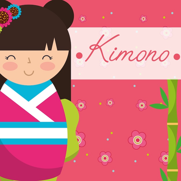 kokeshi японская национальная кукла в розовом кимоно