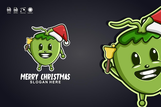 kokosnoot vrolijk kerstfeest schattig mascotte karakter logo ontwerp