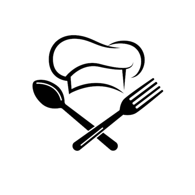 Vector koksmuts lepel vork en bord koksmuts met keukengerei