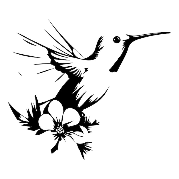 Kolibrie met bloemen Vectorillustratie in cartoon stijl geïsoleerd op witte achtergrond