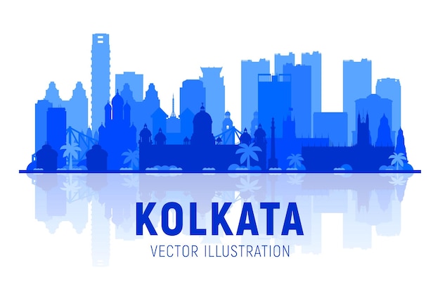 Kolkata Calcuta India skyline silhouet met panorama op witte achtergrond Vector Illustratie Zakelijke reizen en toerisme concept met moderne gebouwen Afbeelding voor banner of website
