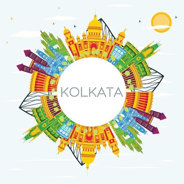 Kolkata India Skyline met kleur gebouwen, blauwe lucht en kopie ruimte. Vectorillustratie. Zakelijk reizen en toerisme Concept met historische gebouwen. Kolkata stadsgezicht met monumenten.