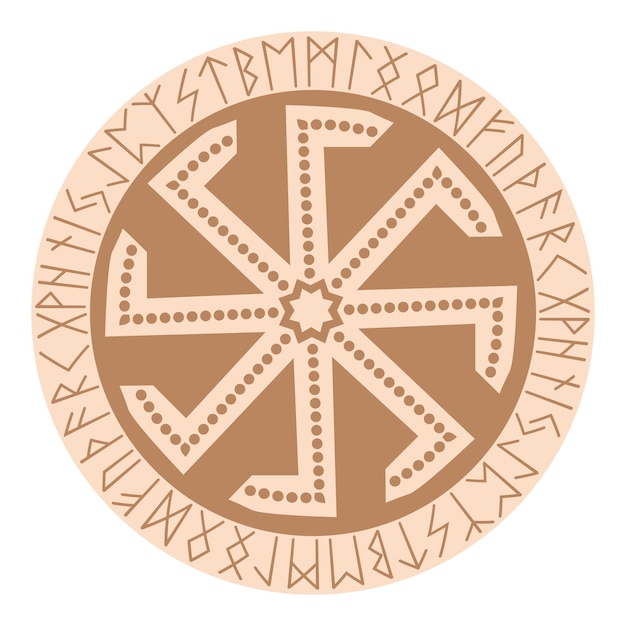 Vector kolovrat an ancient slavic symbol decorated with scandinavian patterns beige fashion design
