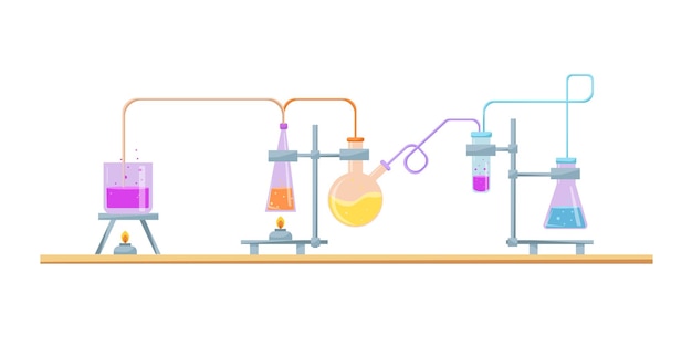 Kolven met substantie chemisch experiment het concept van onderwijs en wetenschap vector cartoon