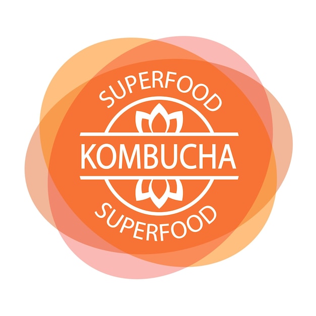 Kombucha superfood logo Rond etiket of pictogram Antioxidanten en vitamines natuurlijke bron Scoby Gefermenteerde thee