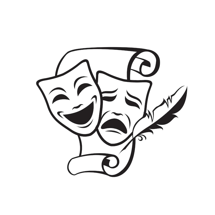 Vector komedie en tragedie theatrale maskers met geïsoleerd papier op witte achtergrond