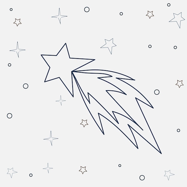 Komeet doodle tekening op sterrenhemel achtergrond vector