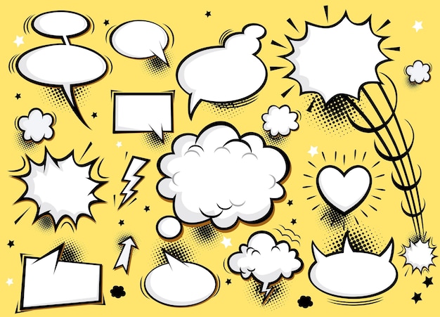 Komische dialoog lege wolk, ruimte tekst. Creatief idee gesprek strips boek schets explosie.