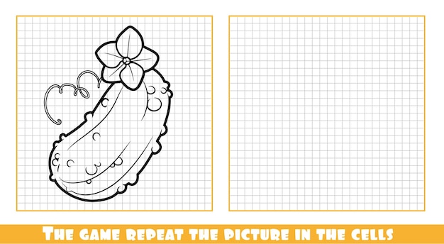 Komkommer met bloem lineaire tekening van het spel herhaal de afbeelding in de cellen